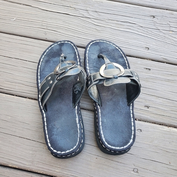 Vintage 90s y2k Bratz Black Faux Vegan Leather Chunky Platform Jammers Sandals 7 - Picture 8 of 11